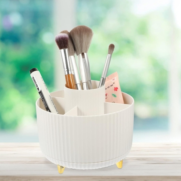 Elegant White Makeup Organizer with Gold Accents - Picture 8 of 9